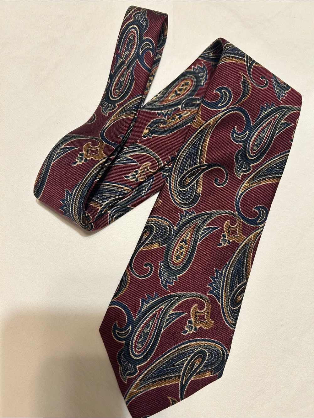 Jos. A. Bank Burgundy Paisley Silk Tie with Blue and Gold Accents
